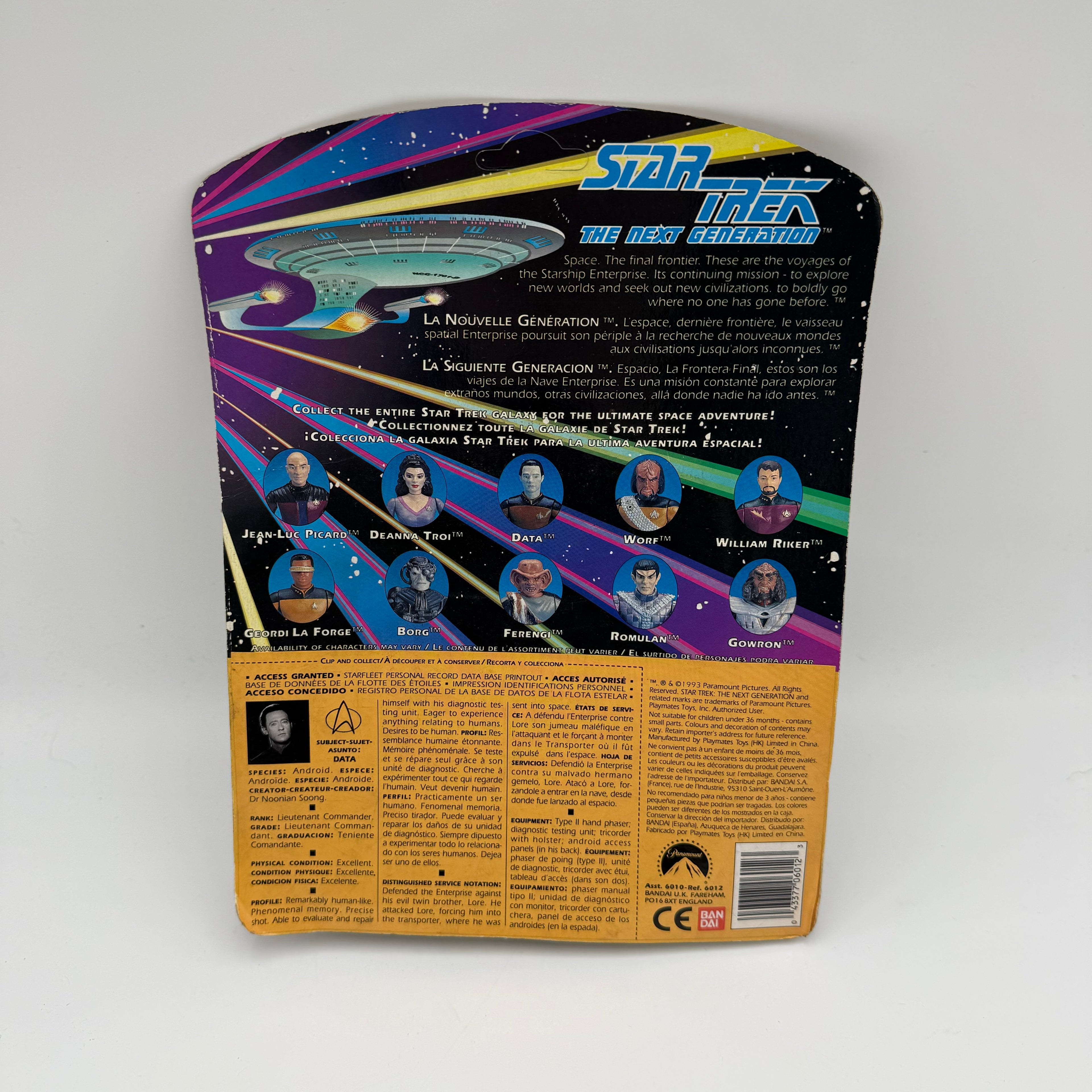 Star Trek Playmates The Next Generation Data Carded Action Figure