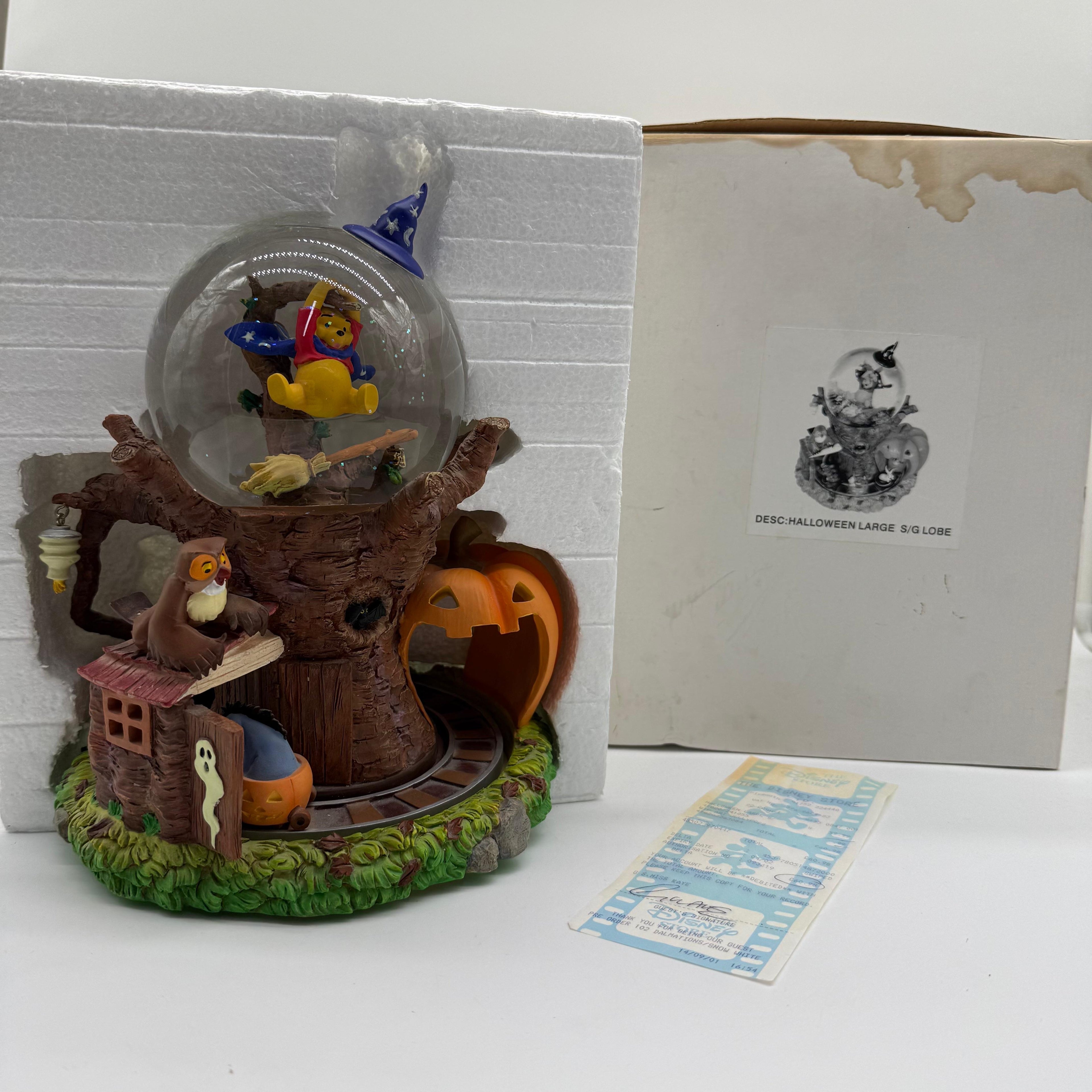 Disney Store Winnie the Pooh Halloween Moving Train Musical Snowglobe - Rare