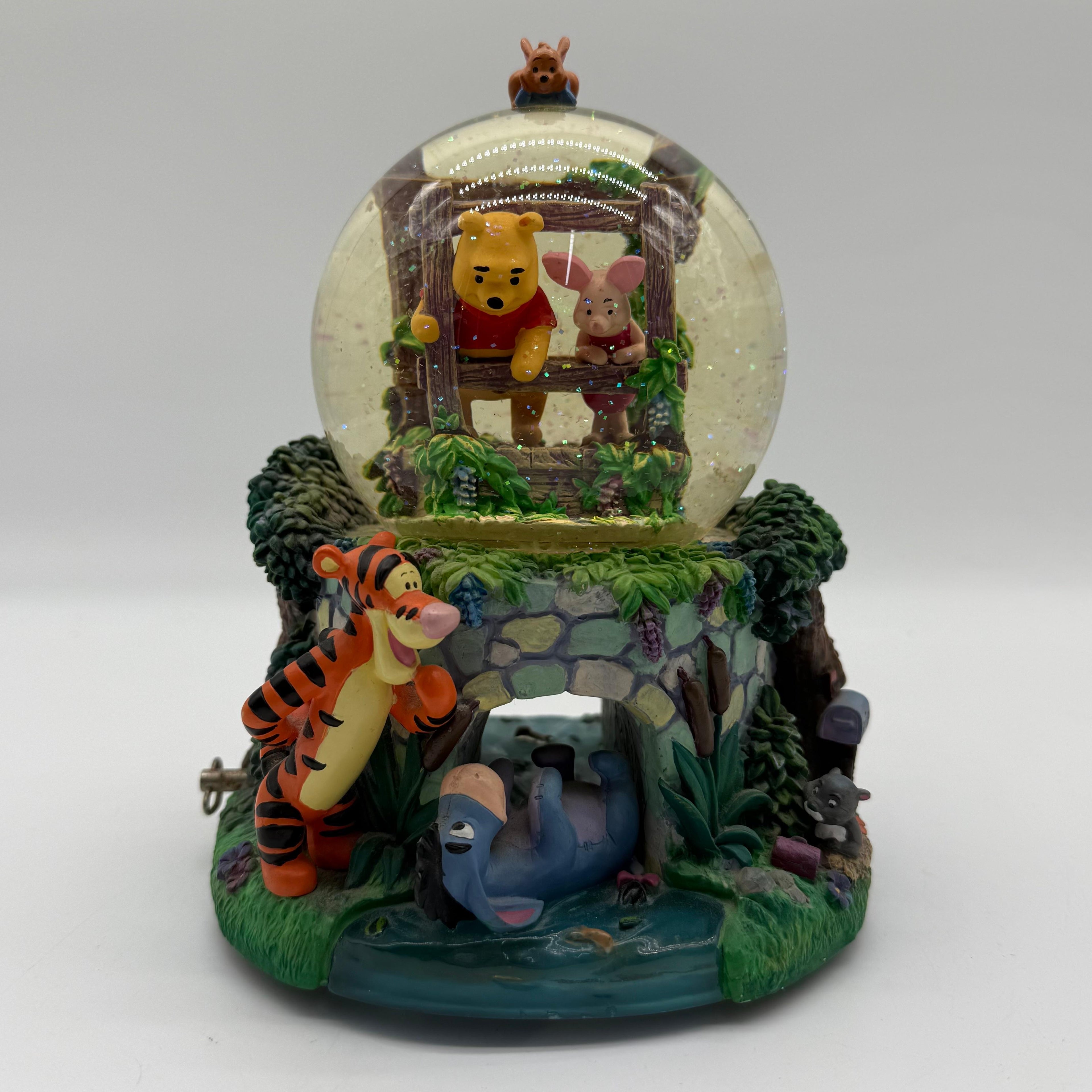 Disney Store Winnie the Pooh Playing Poohsticks Snowglobe - Rare