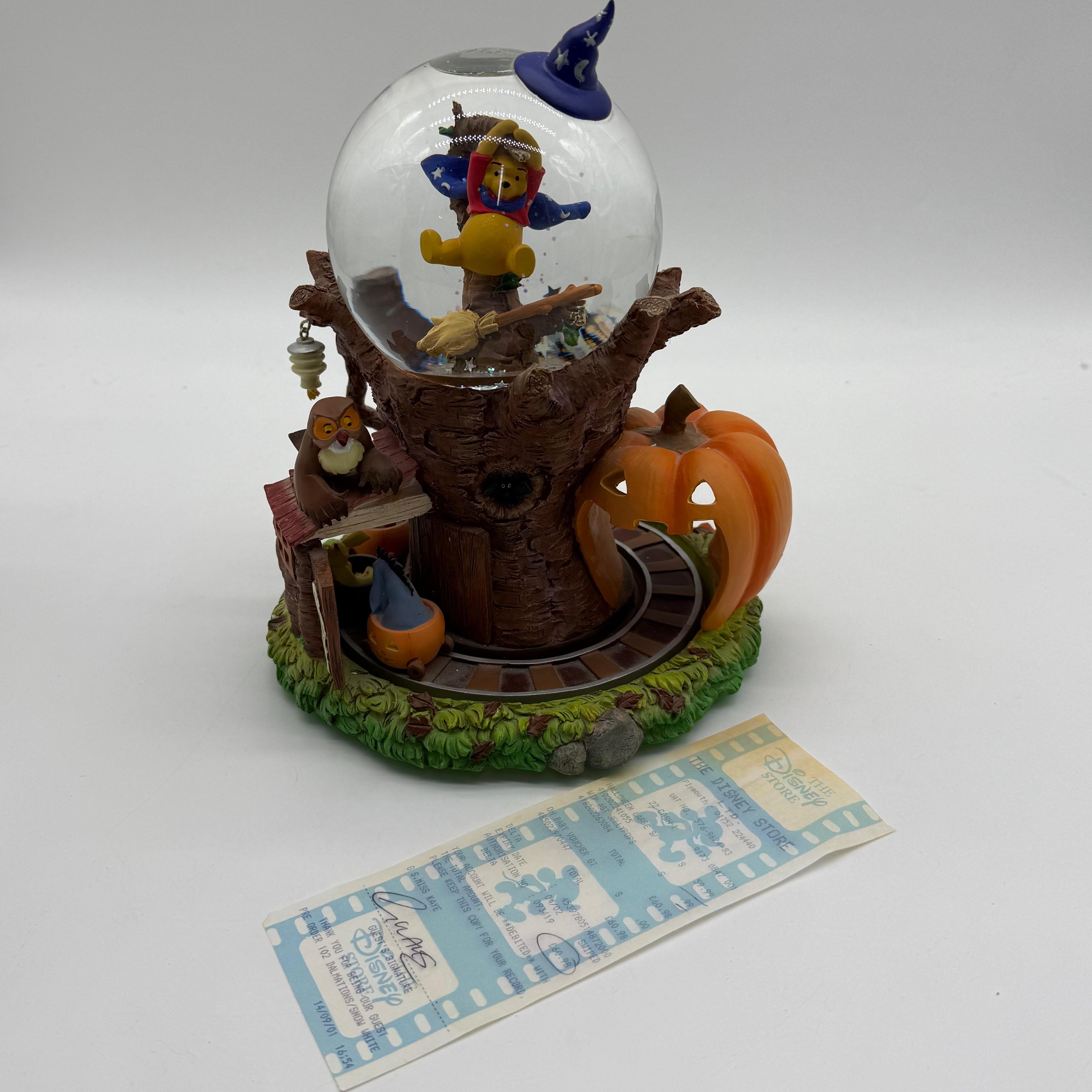 Disney Store Winnie the Pooh Halloween Moving Train Musical Snowglobe - Rare