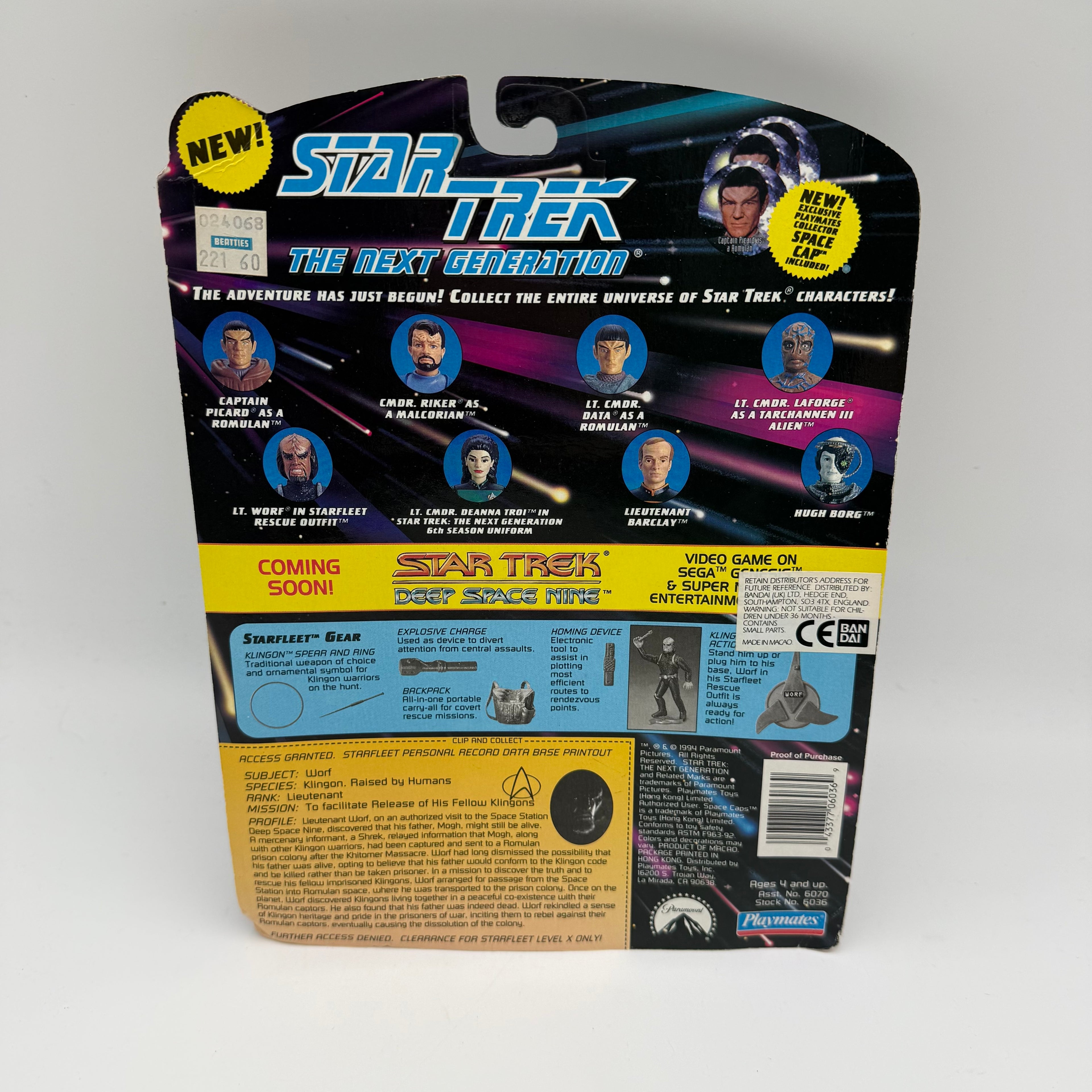 Star Trek Playmates The Next Generation Lieutenant Worf Carded Action Figure